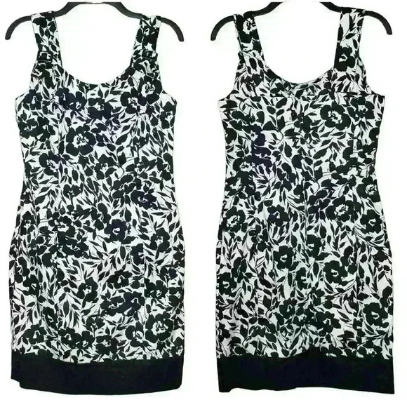 CHAPS by Ralph Lauren black & white floral sheath sundress midi dress size 6 - Picture 1 of 9